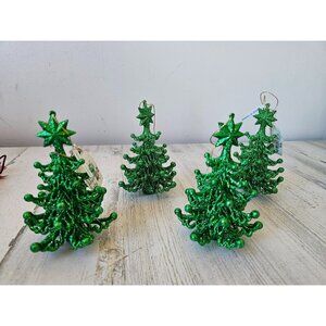 Living quarters glitter green tree ornament sparkle glitter set star Xmas tree